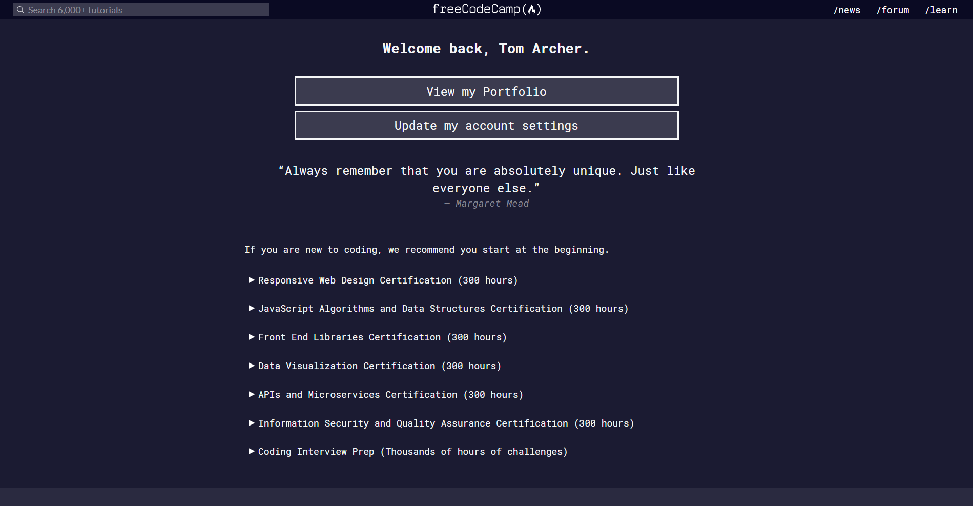 Beginner JavaScript website screenshot